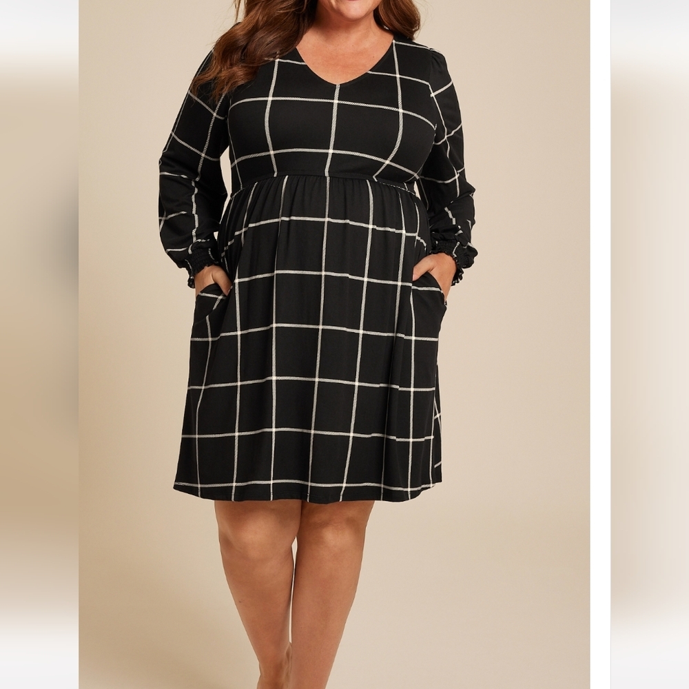 Black Windowpane Long sleeve Dress